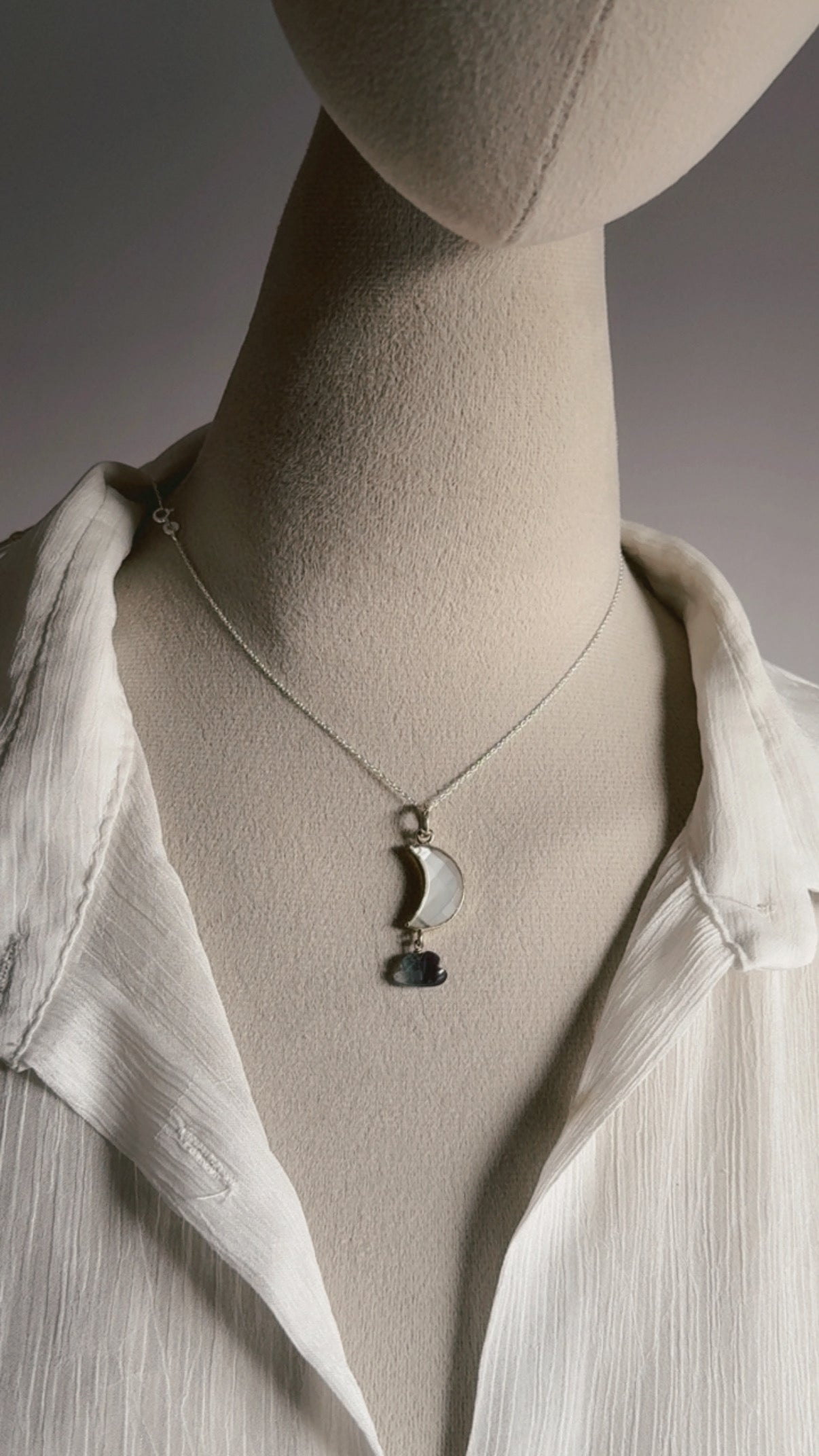 Moonstone Moon Fluorite Cloud 925 Sterling Silver Pendant