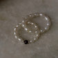Natural Crystal Stretchy Fresh Water Pearl & Garnet Silver Ball Rings