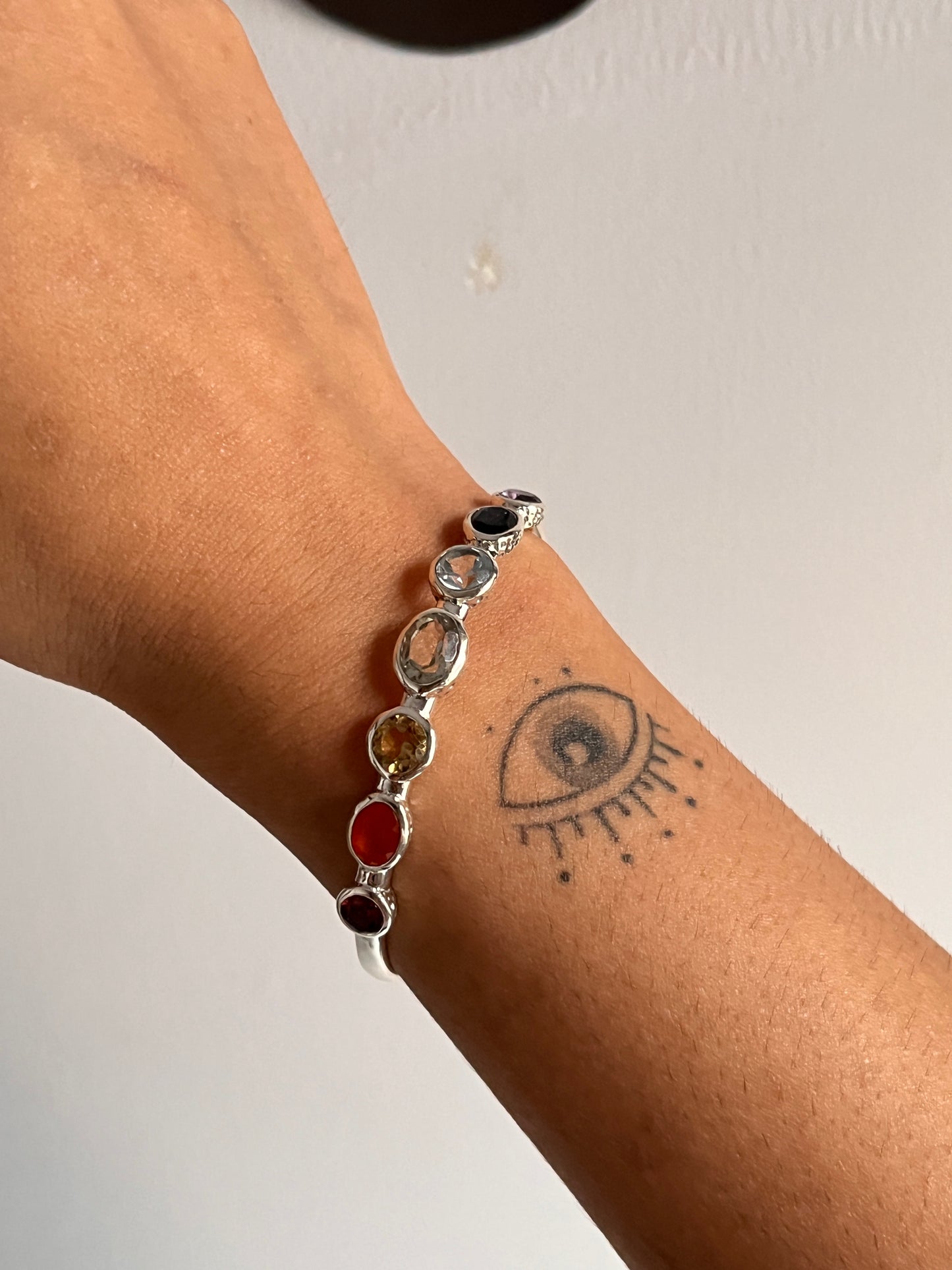Adjustable Silver Kada with Seven Chakra Stones