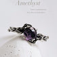 Nature-Inspired Silver Ring with Amethyst Stone, Forest Enchantment