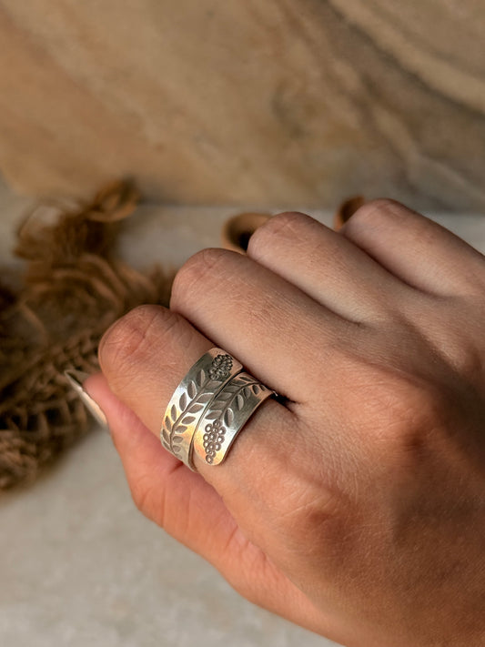925 Sterling Silver Bohemian Hill Tribe Lavender Engraved Handcrafted Adjustable Ring