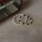 Natural Crystal Stretchy Shiny Basra Pearl & Black Spinel Silver Ball Rings