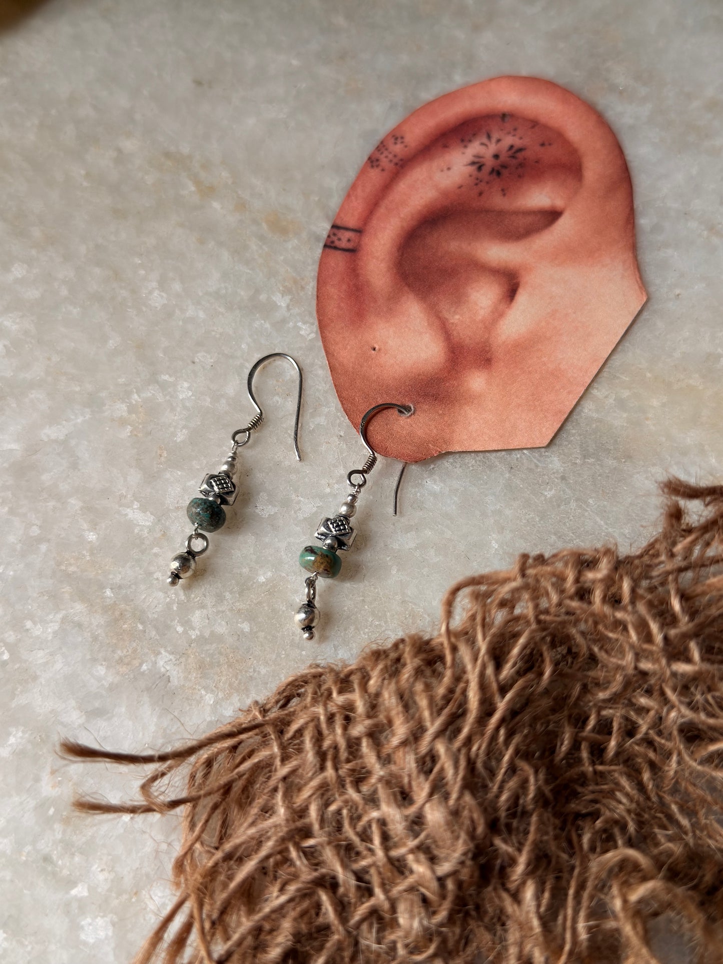 925 Sterling Silver Kingsman Turquoise Tribal Handcrafted Hook Earrings