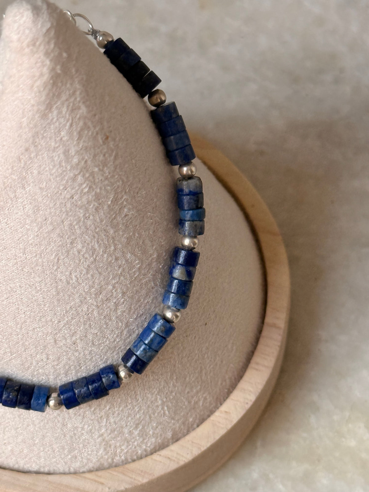 925 Sterling Silver Lapis Lazuli Flat Tube Crystal Silver Balls Bracelet