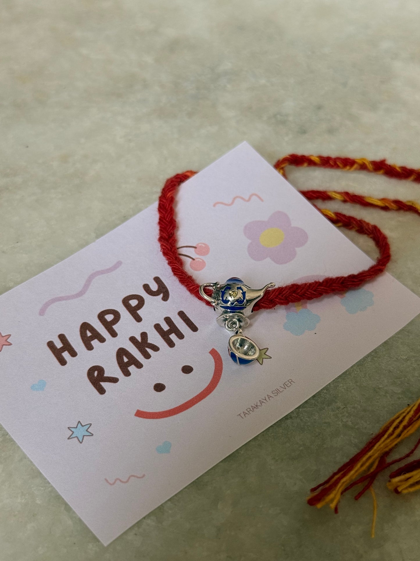 925 Sterling Silver Tea Pot Kettle With Cup Charm - Reusable as Pendant Handcrafted Rakhi