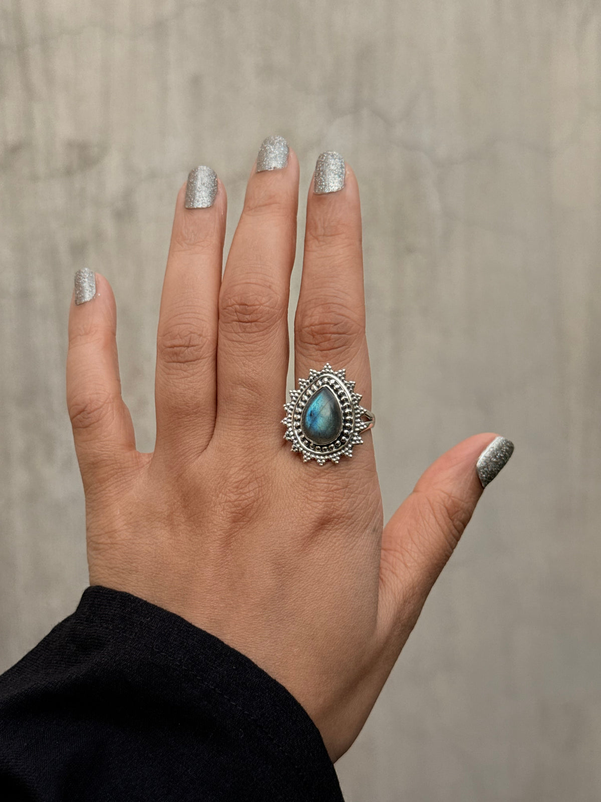 925 Sterling Silver Labradorite Pear Boho Statement Handcrafted Ring