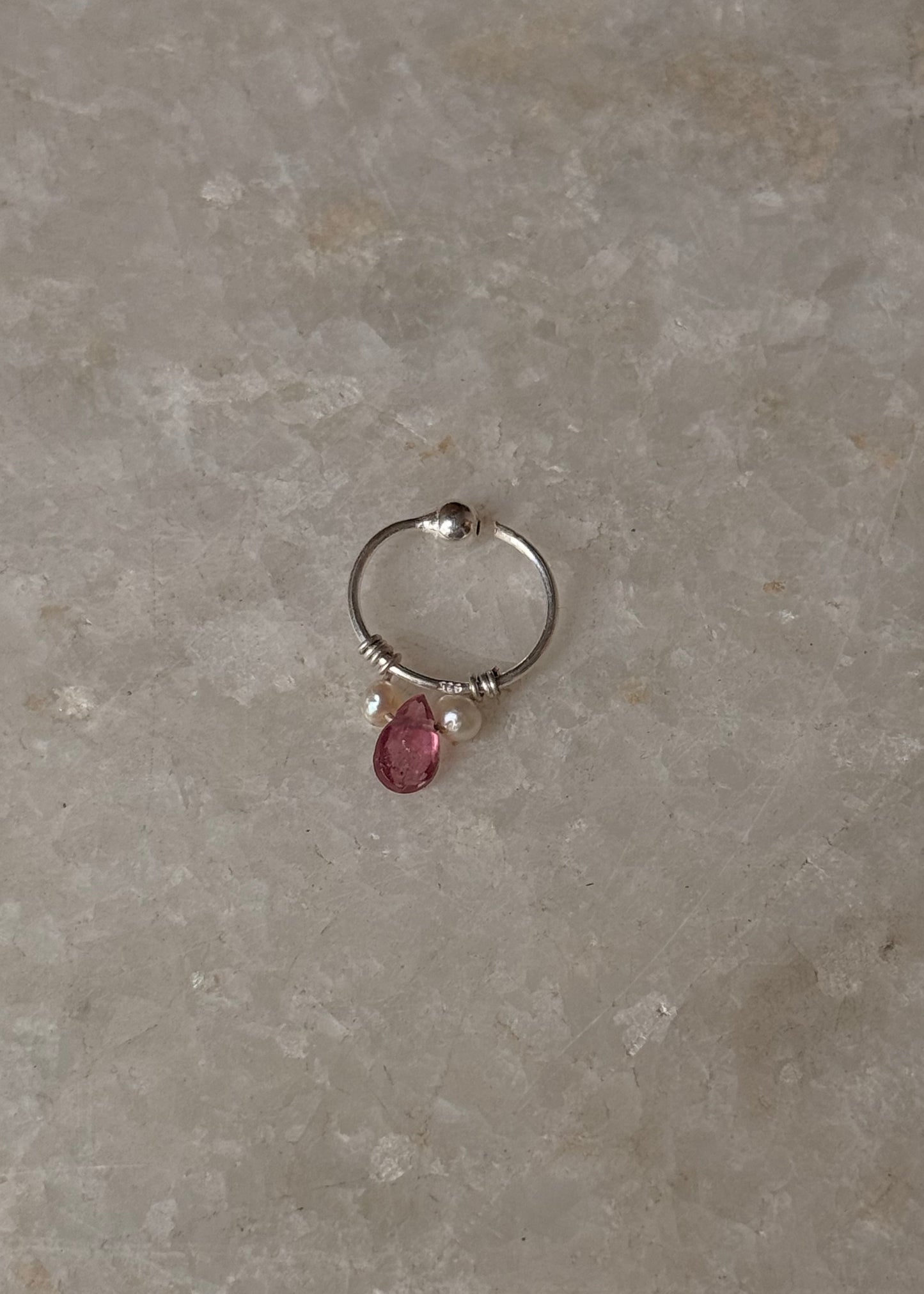 925 Sterling Silver Pink Tourmaline, Fresh Water Pearls Piercing Septum Nose Ring