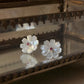 925 Sterling Silver Mother of Pearl Flower Carved Lab Grown Ruby Tiny Studs- 2 in 1