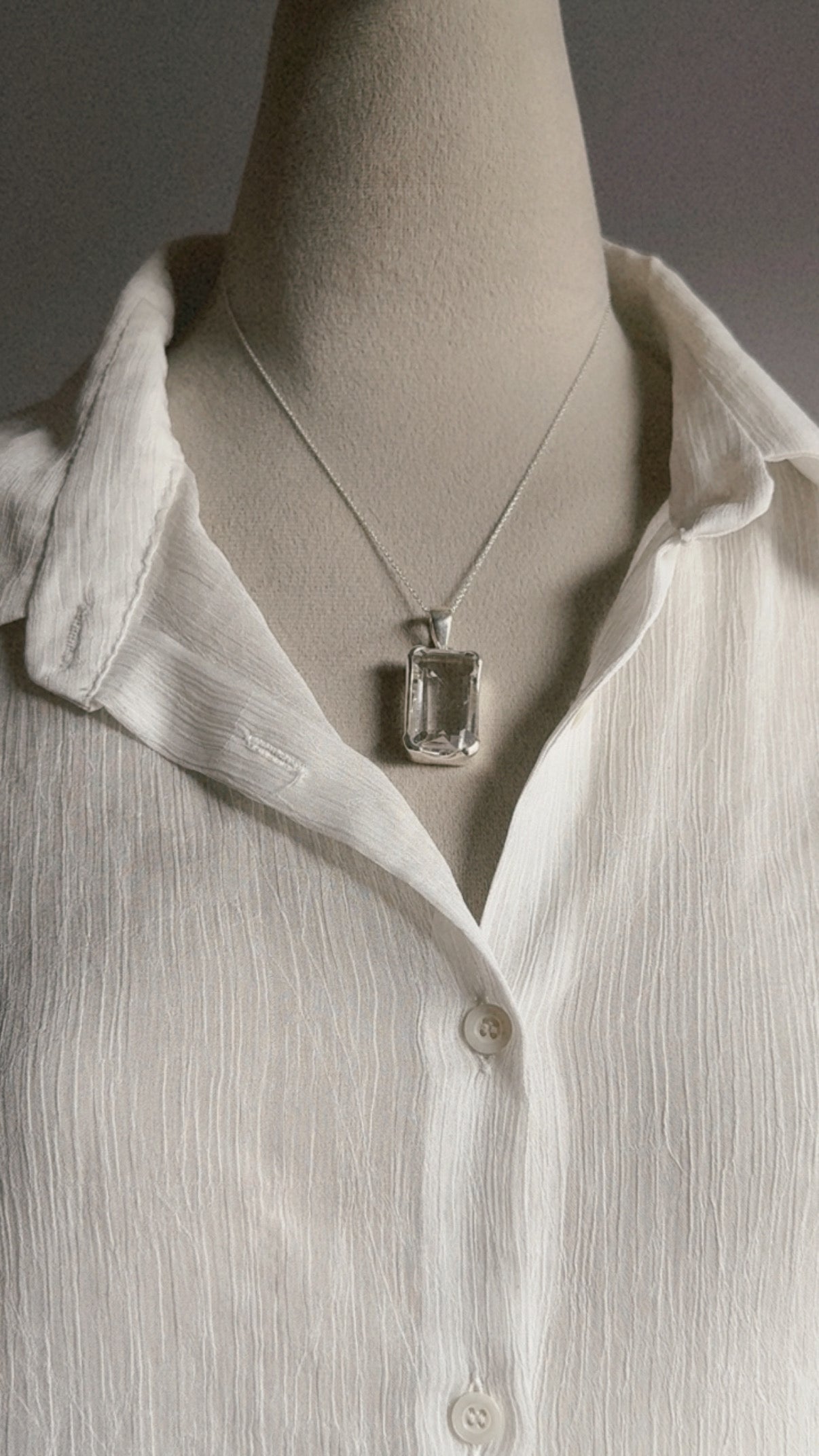 Clear Quartz Rectangular Big Statement Handcrafted 925 Sterling Silver Pendant