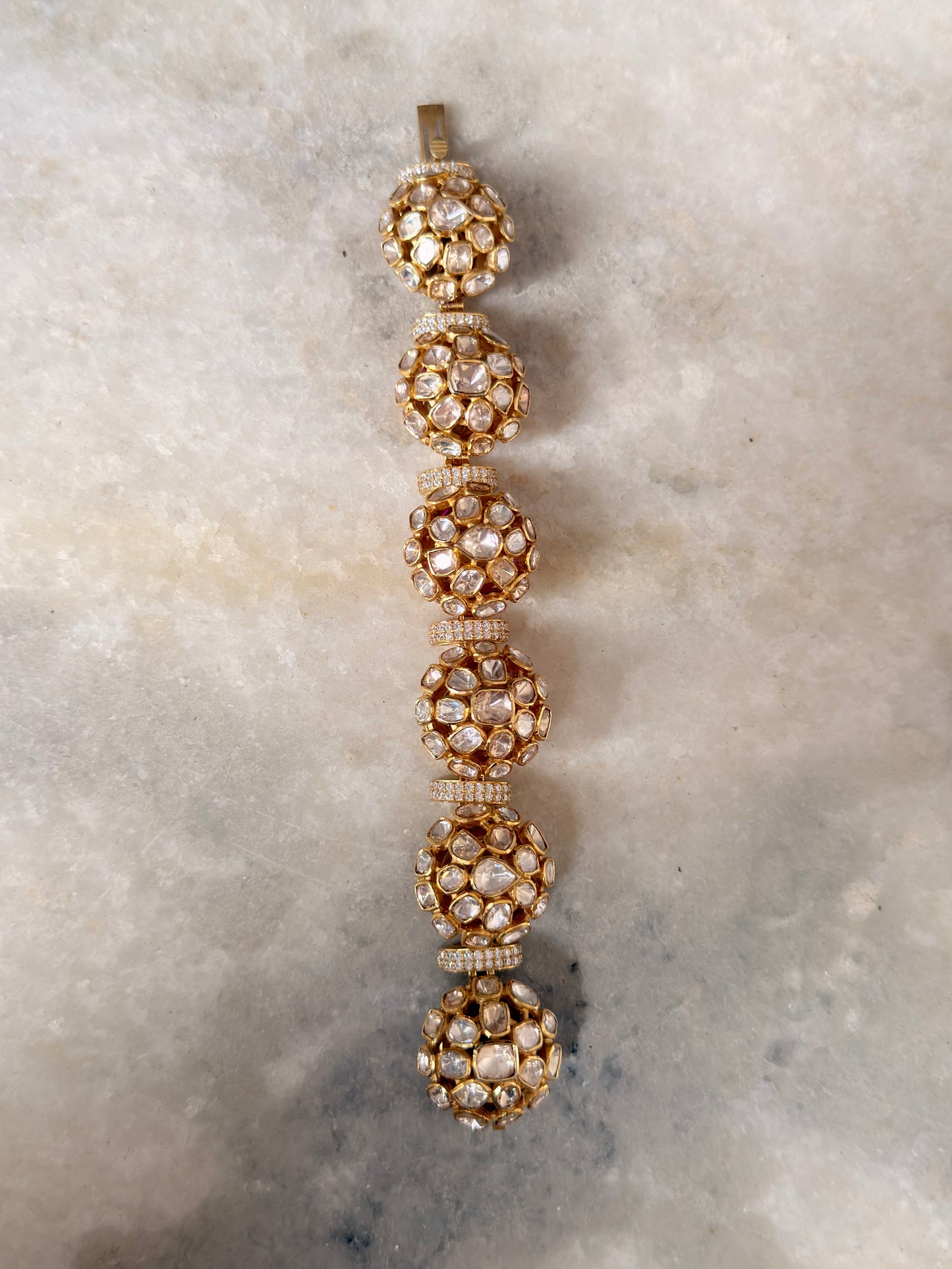 Handcrafted 925 Sterling Silver Gold Plated Antique Moissanite Polki Pink Kundan Bracelet