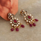 925 Sterling Silver Moissanite Polki,Dyed Ruby ,Cz & Fresh Water Pearls Gold Plated Statement Earrings