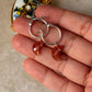 925 Sterling Silver Shiny Sunstone Crystal Moon Carved Charm Italian Hoops