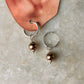 Brown Faux Pearl Charm 925 Sterling Silver Hoops