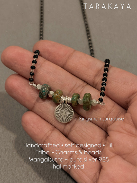 925 Sterling Silver Coin Kingsman Turquoise Hill Tribe-Handcrafted One of a Kind Boho Style Mangalsutra