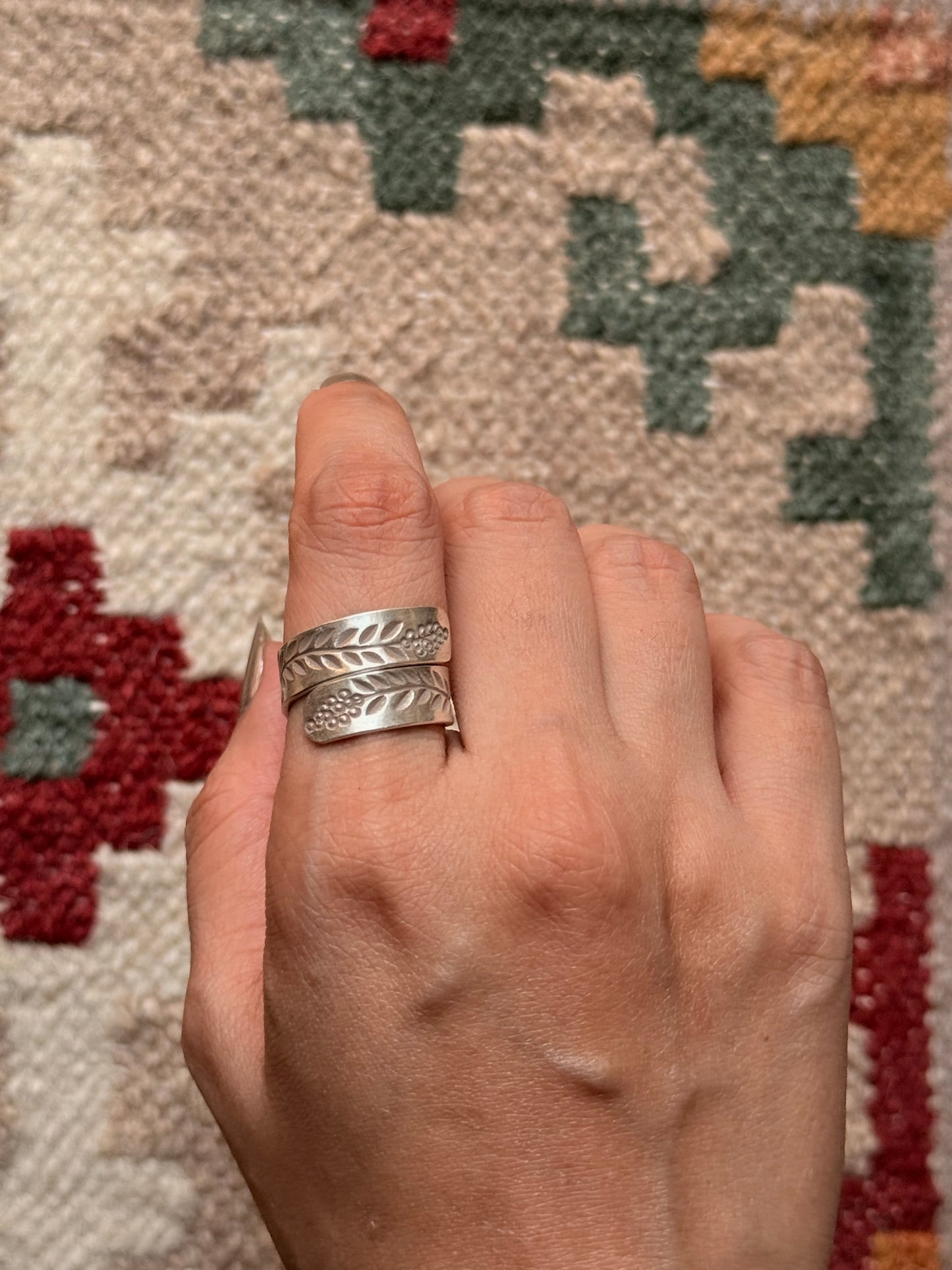 925 Sterling Silver Bohemian Hill Tribe Lavender Engraved Handcrafted Adjustable Ring