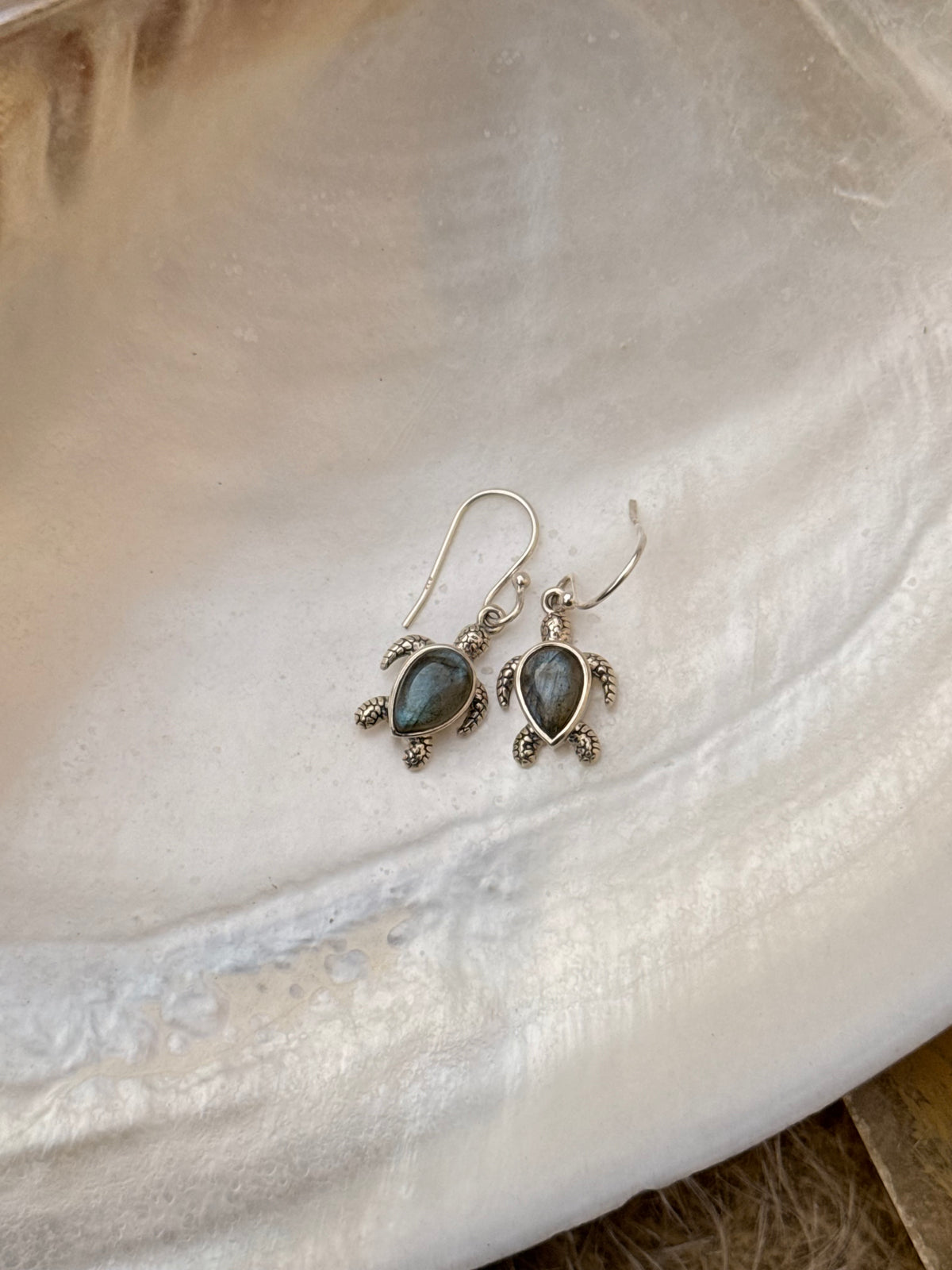 925 Sterling Silver Labradorite Turtle Earrings