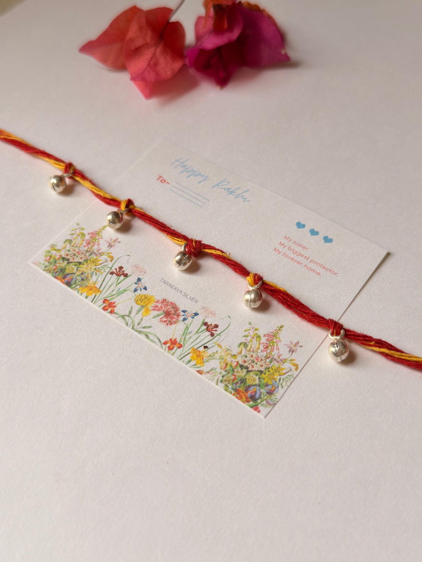 925 Sterling Silver Ghungroo Traditional Cotton Yellow Thread Handcrafted • Hand-braided Rakhi