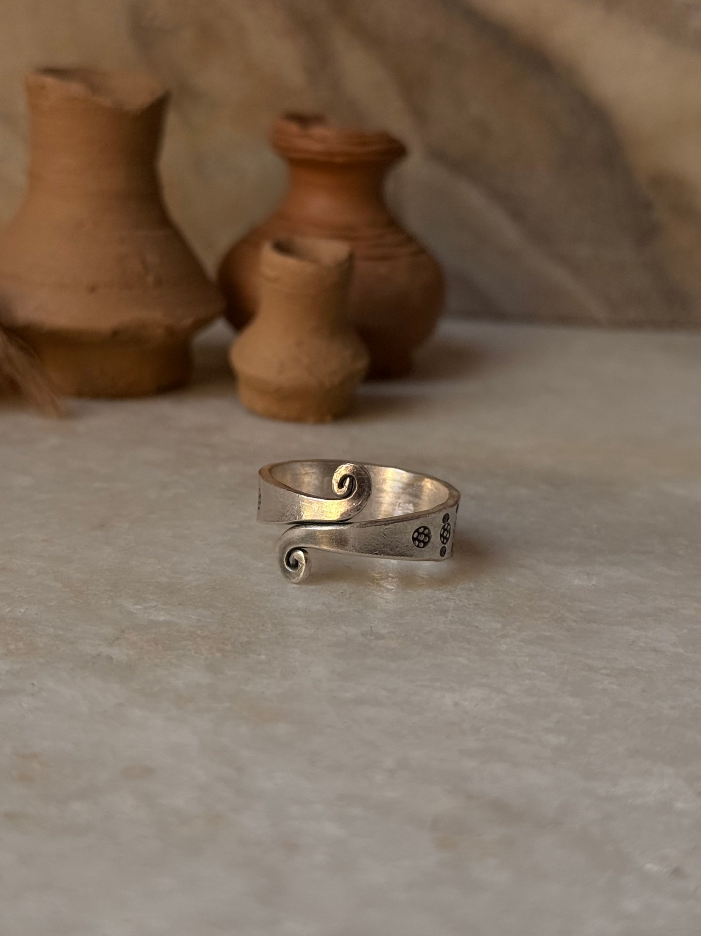 925 Sterling Silver Bohemian Hill Tribe Floral Engraved Spiral Adjustable Handcrafted Adjustable Ring