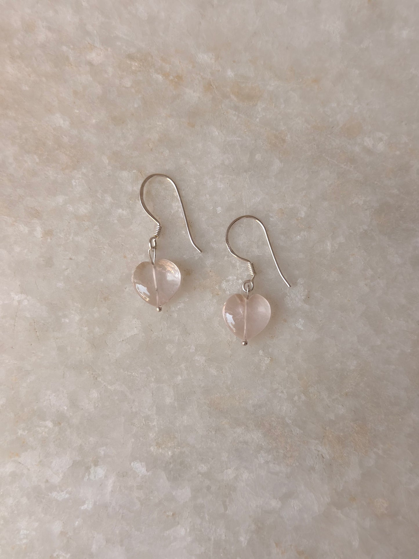 925 Sterling Silver Rose Quartz Heart Crystal Hook Earrings