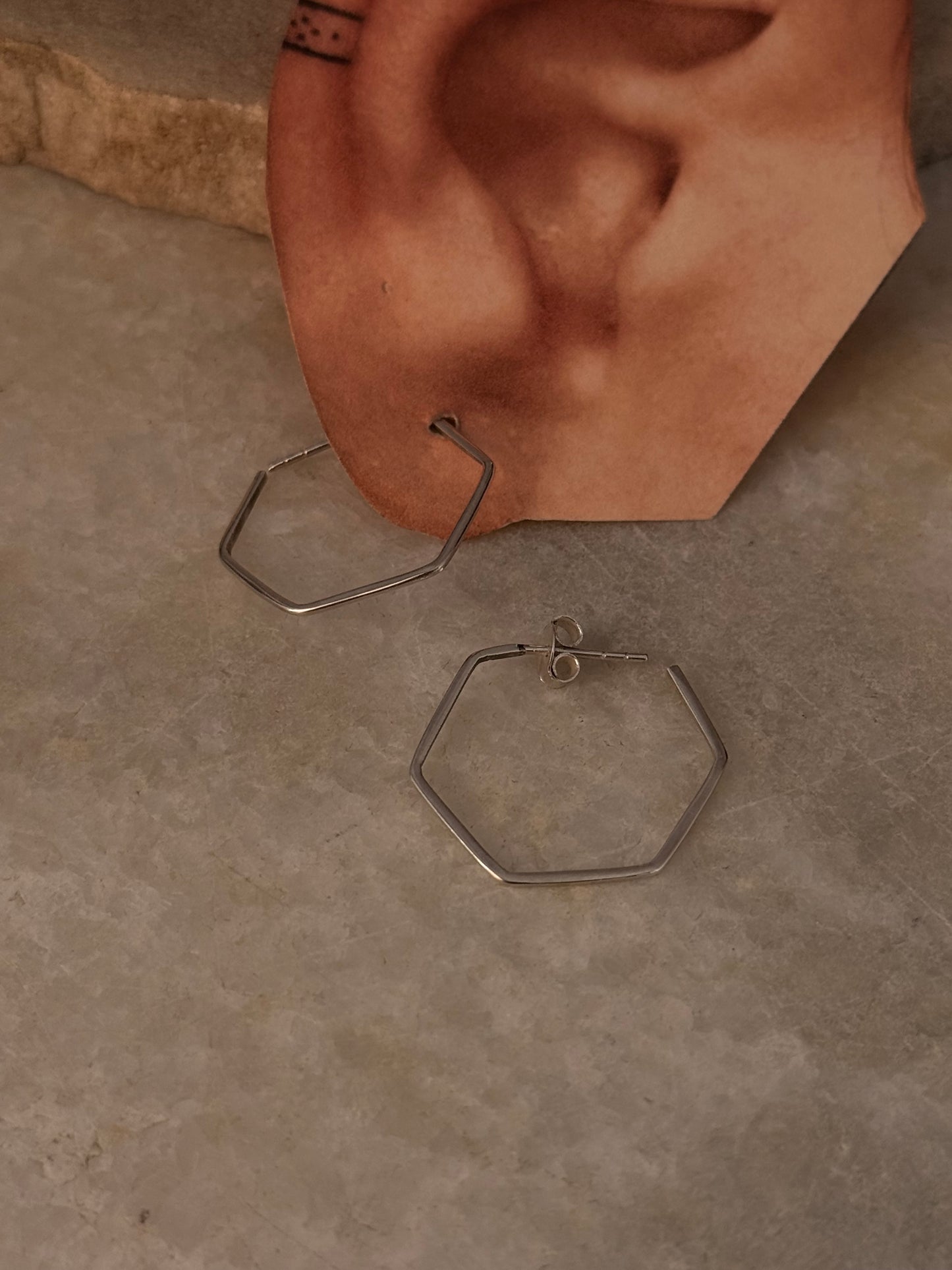 925 Sterling Silver Hexagon Plain Hoops