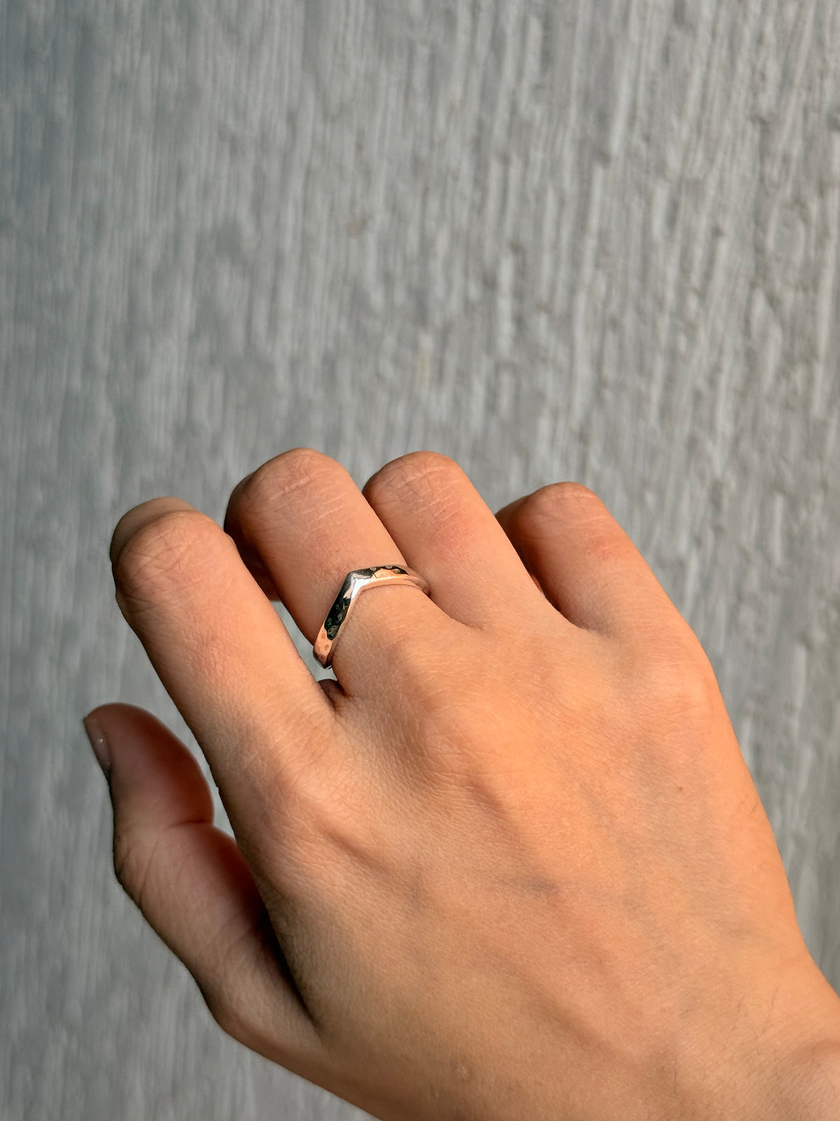 925 Sterling Silver V Hammered Adjustable Stackable Ring