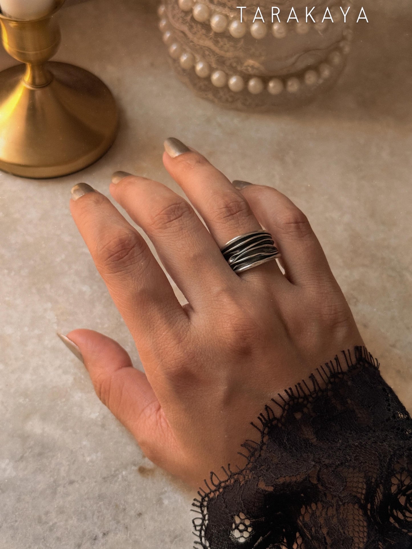 925 Sterling Silver Draped Textured Band Ring