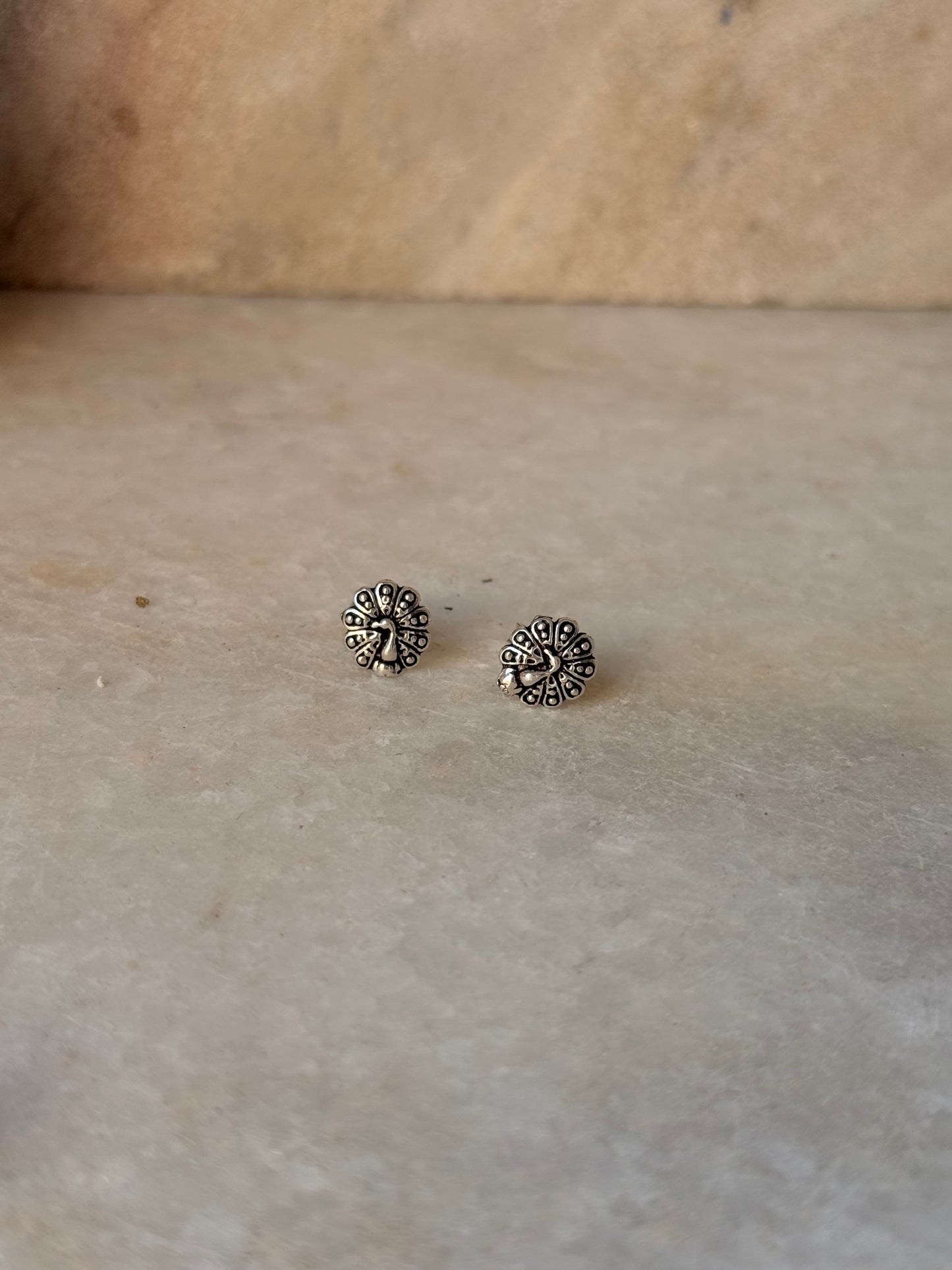 925 Sterling Silver Antique Plain Oxidised Boho Studs Earrings