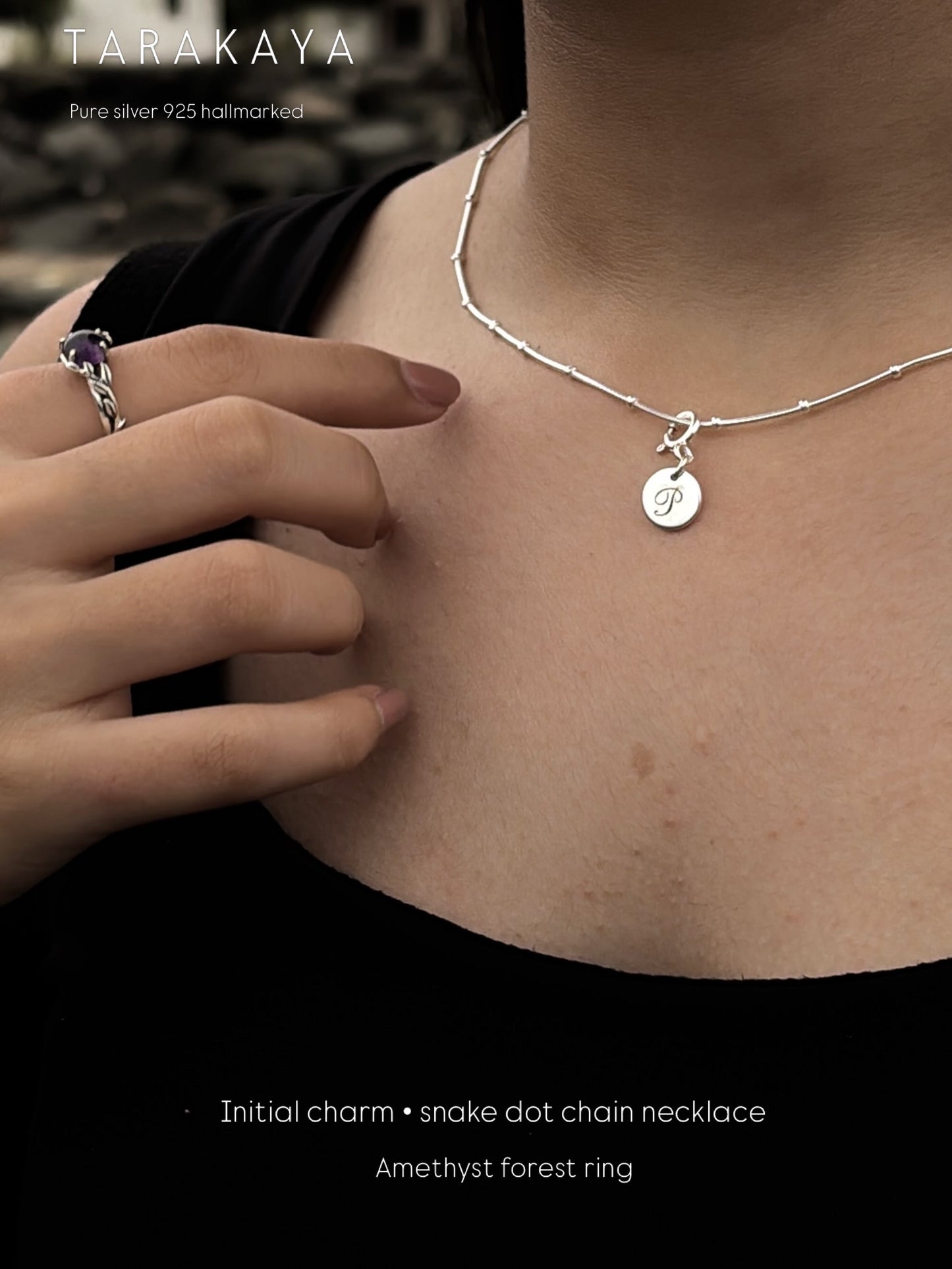 925 Sterling Silver Snake Dot Vintage Font Engraved Initial Necklace