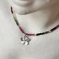Multi Tourmaline Box Faceted With Plumeria Charm & Silver Balls 925 Sterling Silver Necklace