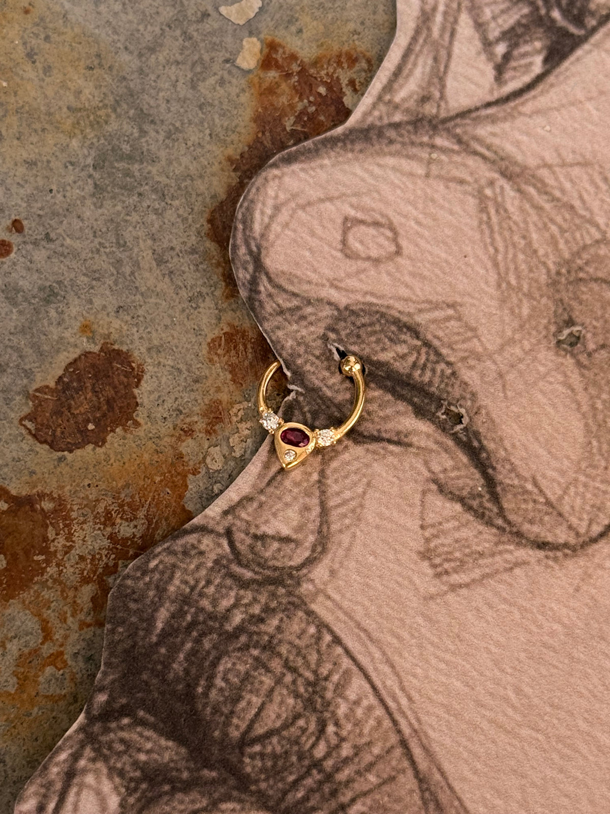 925 Sterling Silver Gold Vermeil Pink Cz Septum Clip ons