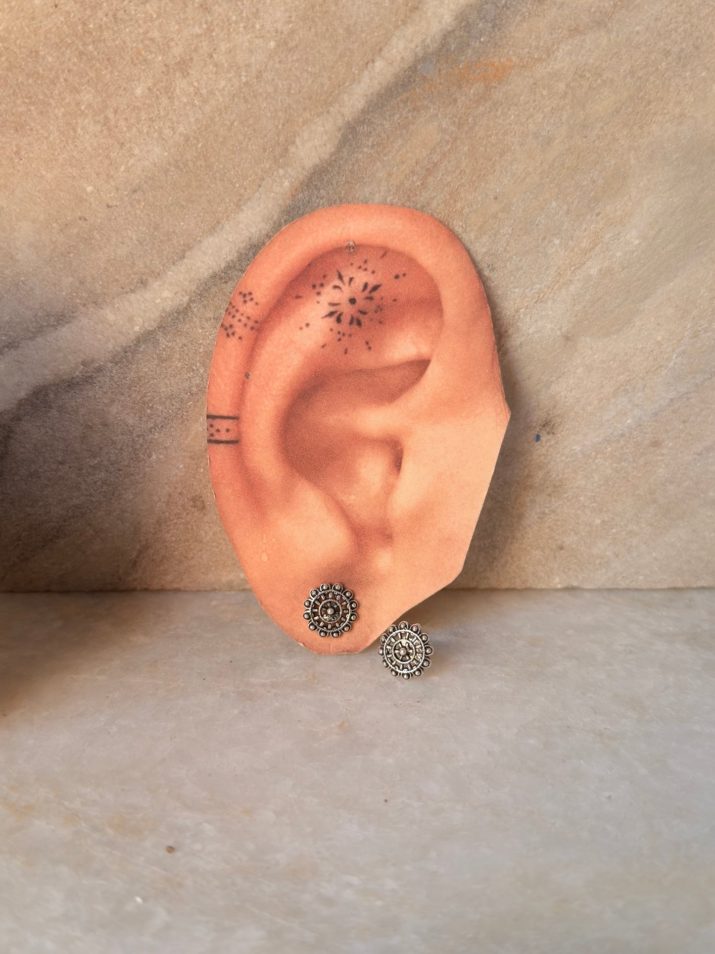 925 Sterling Silver Antique Plain Oxidised Boho Studs Earrings