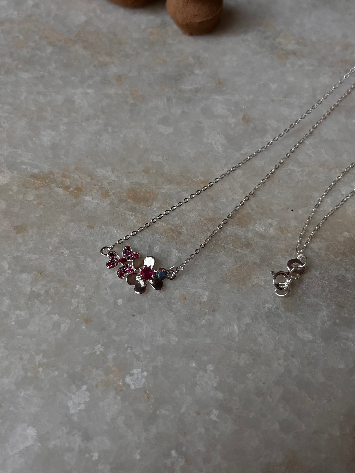 Ruby Lab Grown flowers Bouquet 925 Sterling Silver Necklace