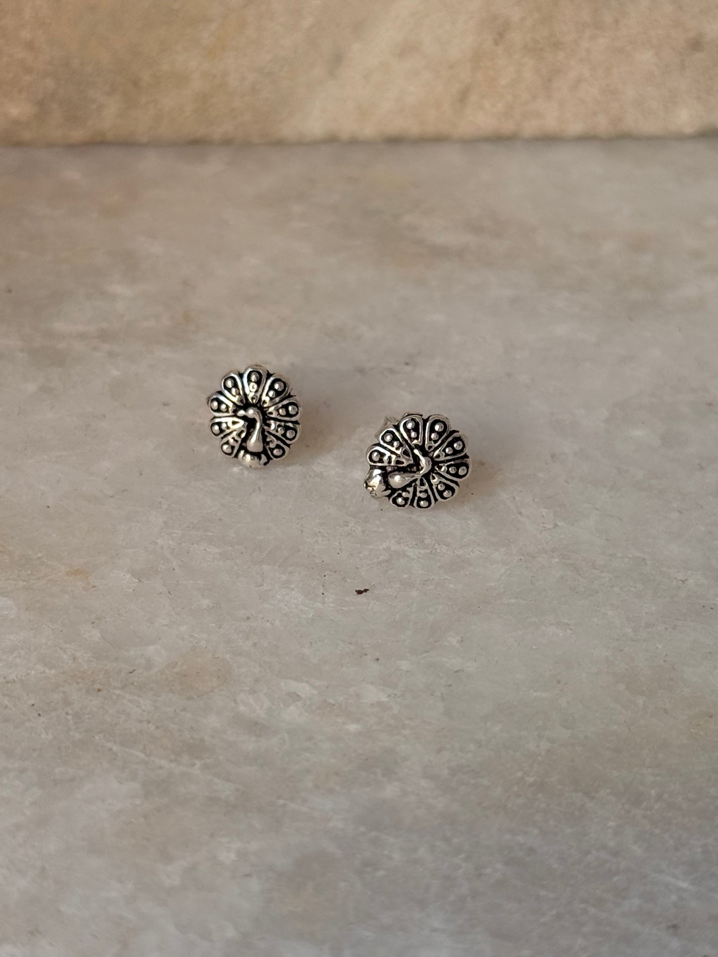925 Sterling Silver Antique Plain Oxidised Boho Studs Earrings