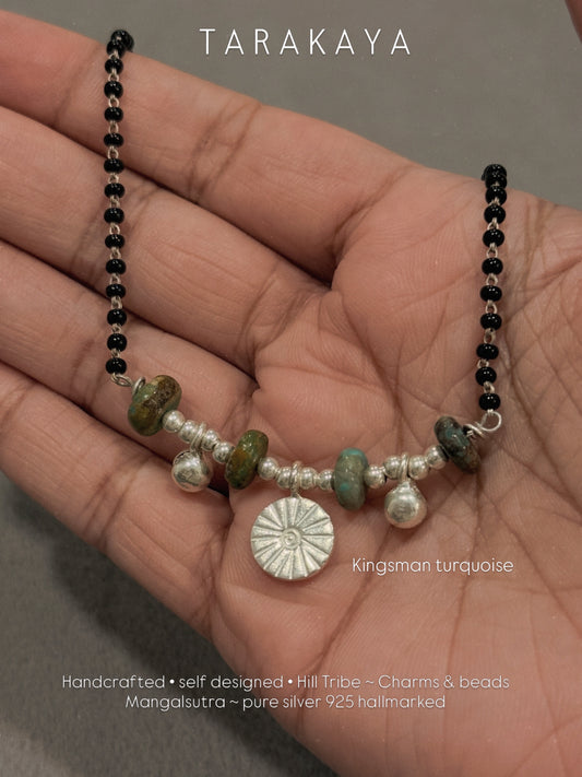 925 Sterling Silver Coin Kingsman Turquoise Ghungroo Handcrafted One of a Kind Hill Tribe - Boho Style Mangalsutra