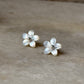925 Sterling Silver Mother of Pearl Flower Carved Studs
