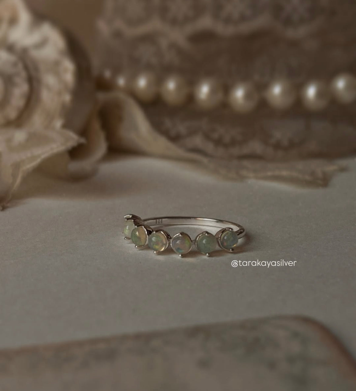 Timeless Natural Ethiopian Opal Eternity Band Ring in Silver
