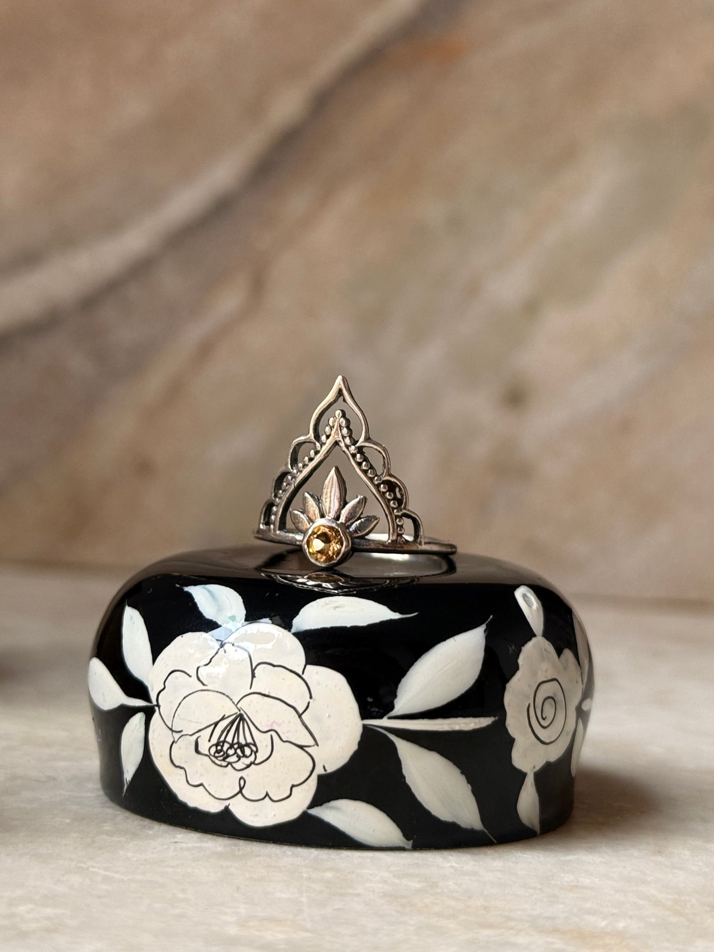 Citrine Crown Boho 925 Sterling Silver Ring