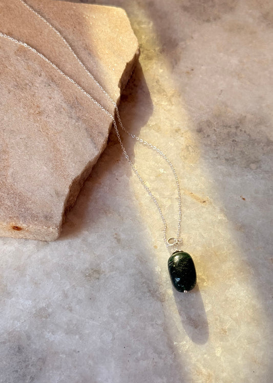 Green Aventurine Tumble 925 Sterling Silver Necklace