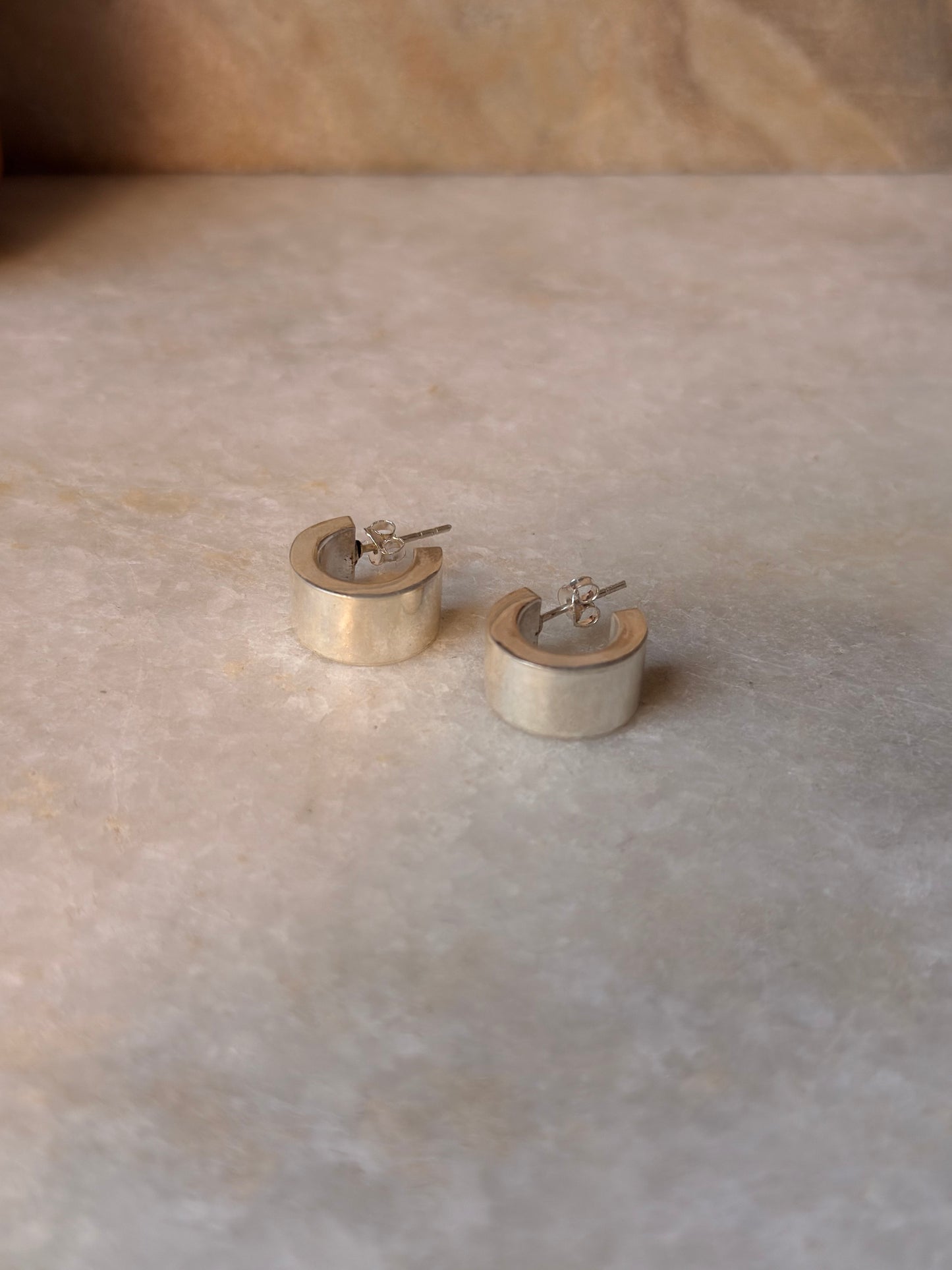 925 Sterling Silver Chunky Italian C Half Hoops Earrings