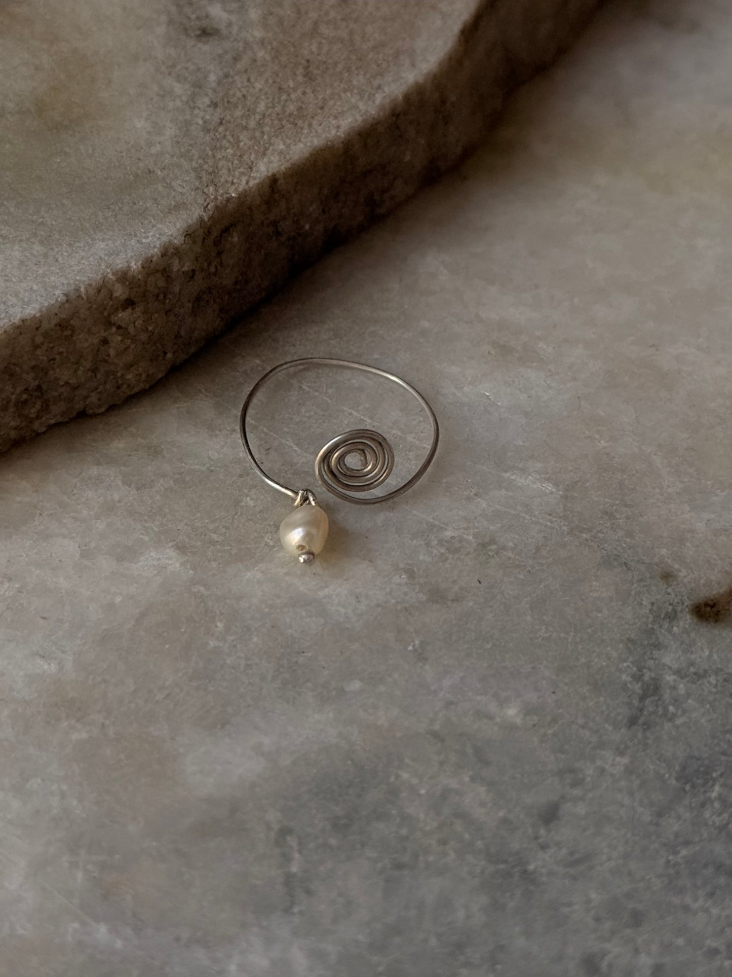 925 Sterling Silver Fresh Water Pearl Spiral Wire Wrapped Adjustable Handcrafted Dainty Ring