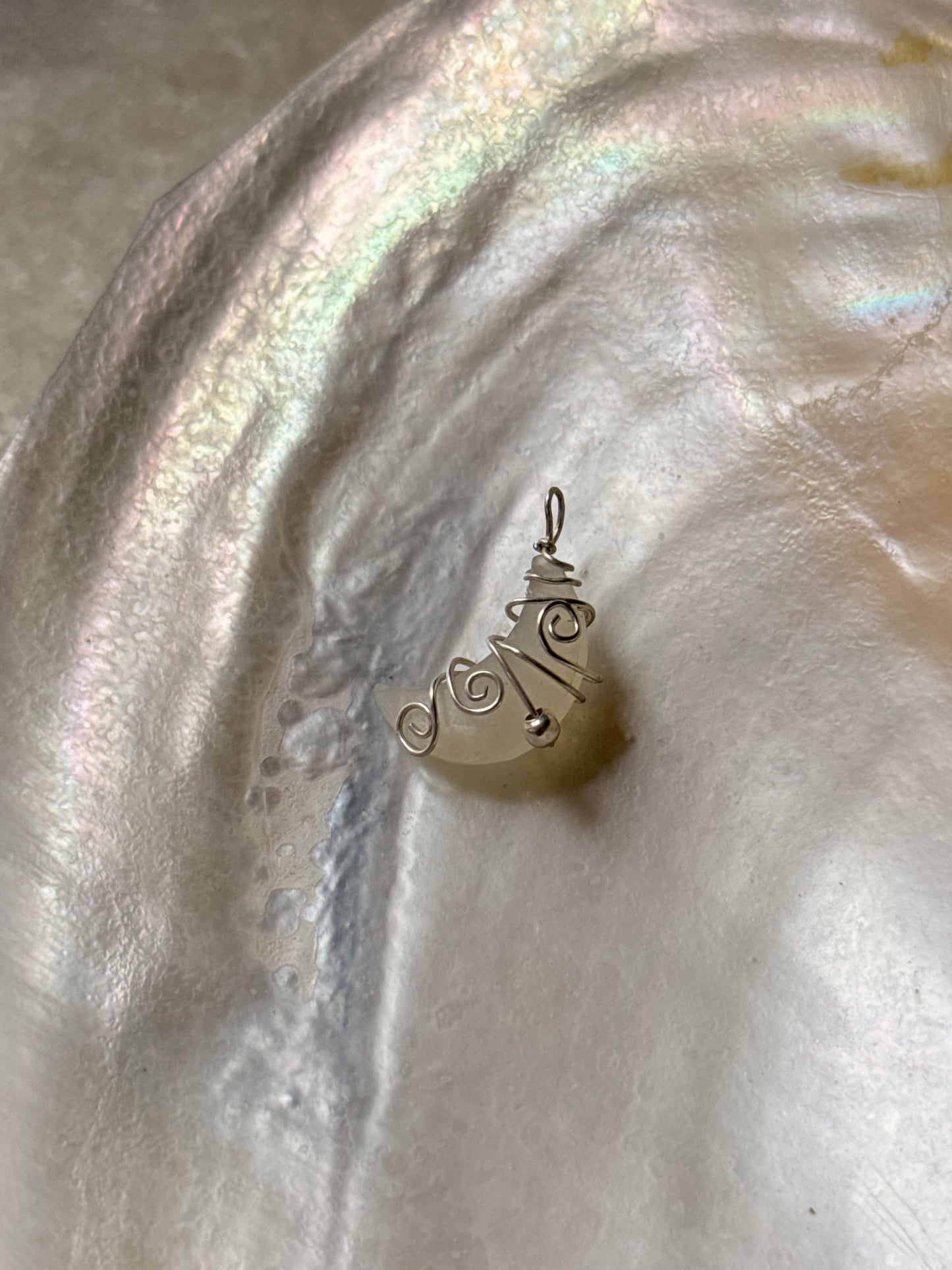 925 Sterling Silver Moonstone Moon Wire Wrapped Handcrafted Pendant