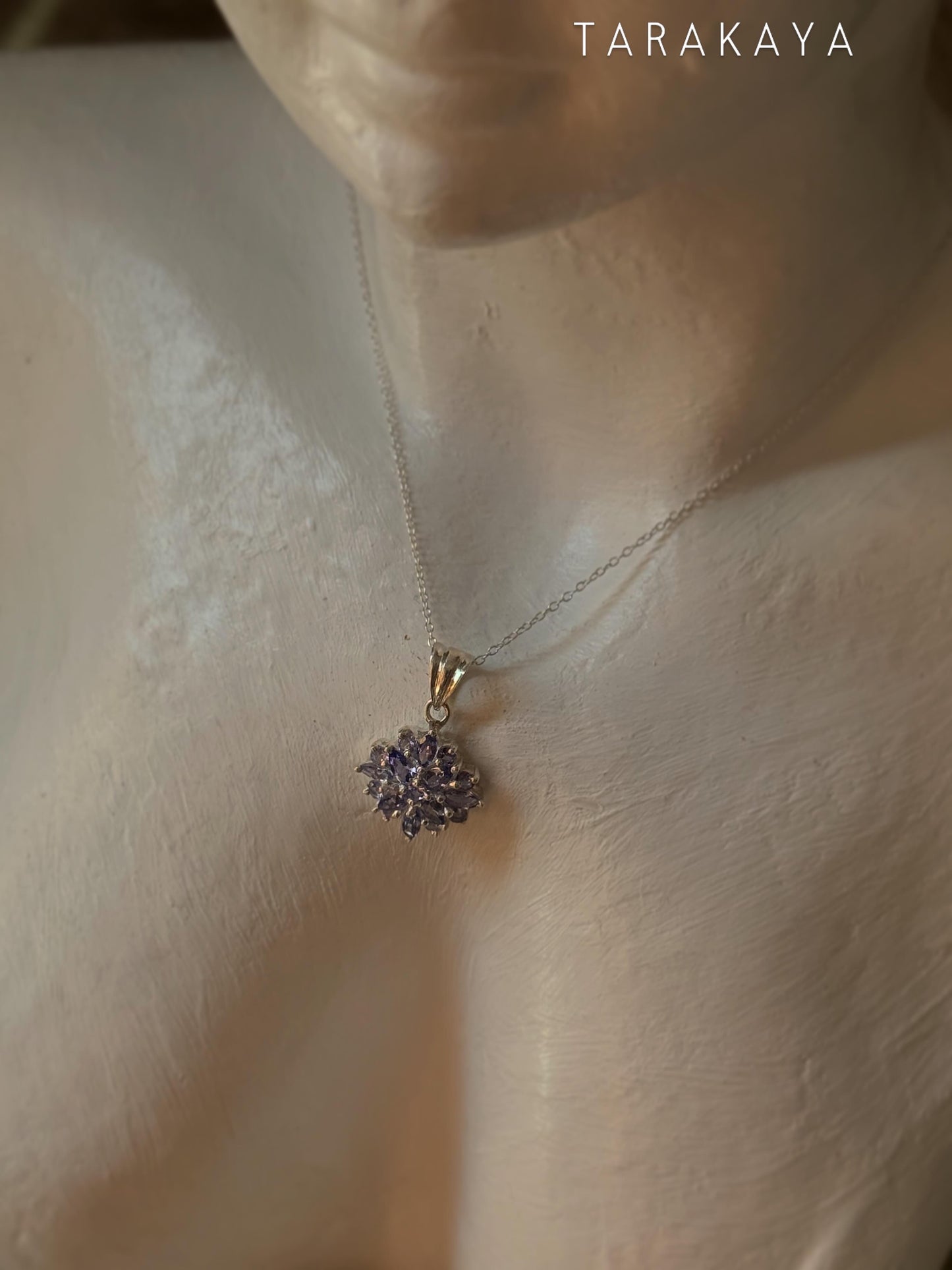 925 Sterling Silver Tanzanite big Flower Statement Pendant