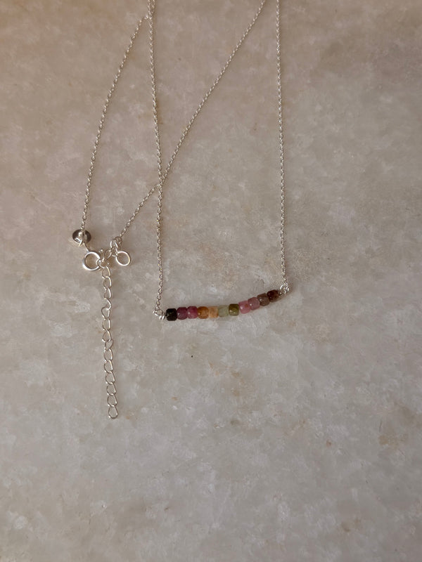 925 Sterling Silver Multi Tourmaline Box Faceted Handcrafted Necklace