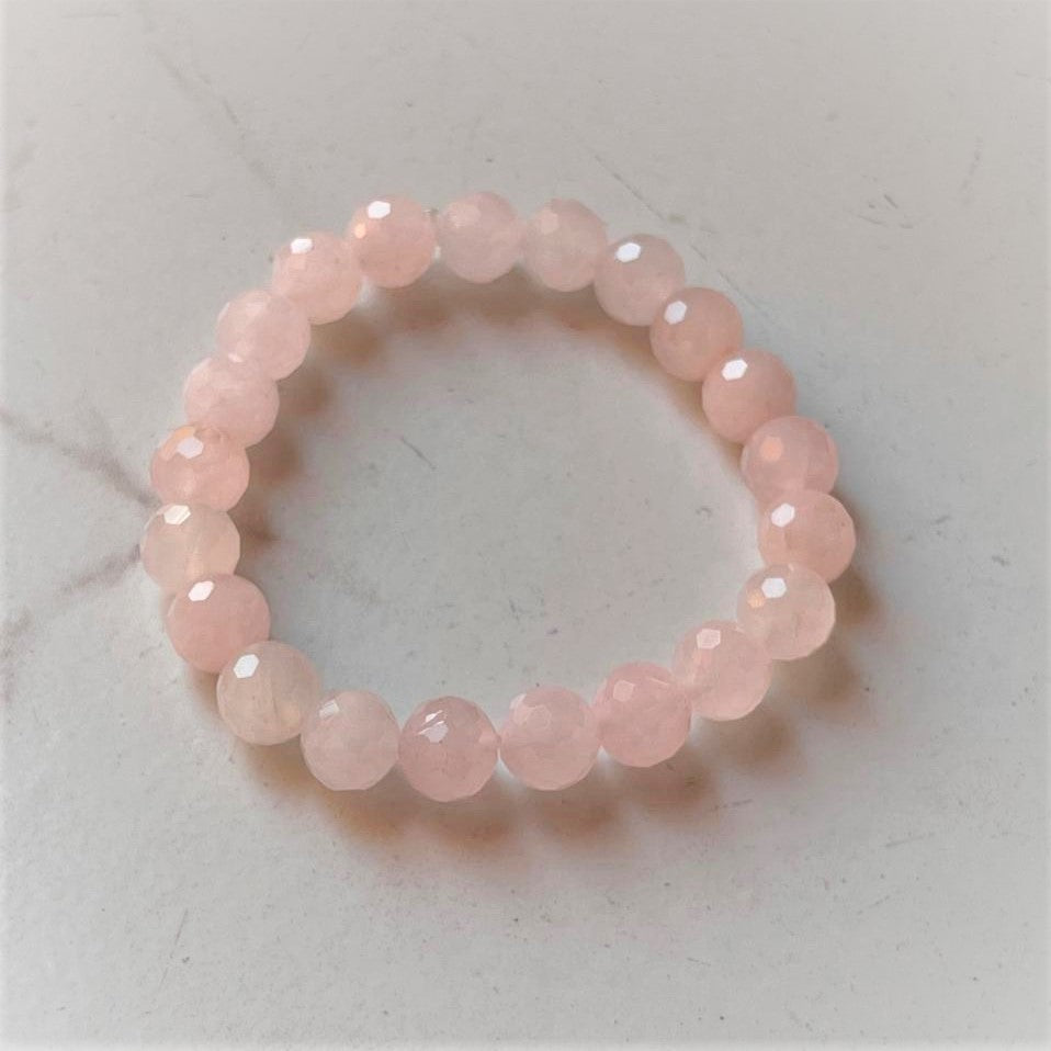 Handmade Rose Quartz Diamond Cut Crystal Bracelet 8MM