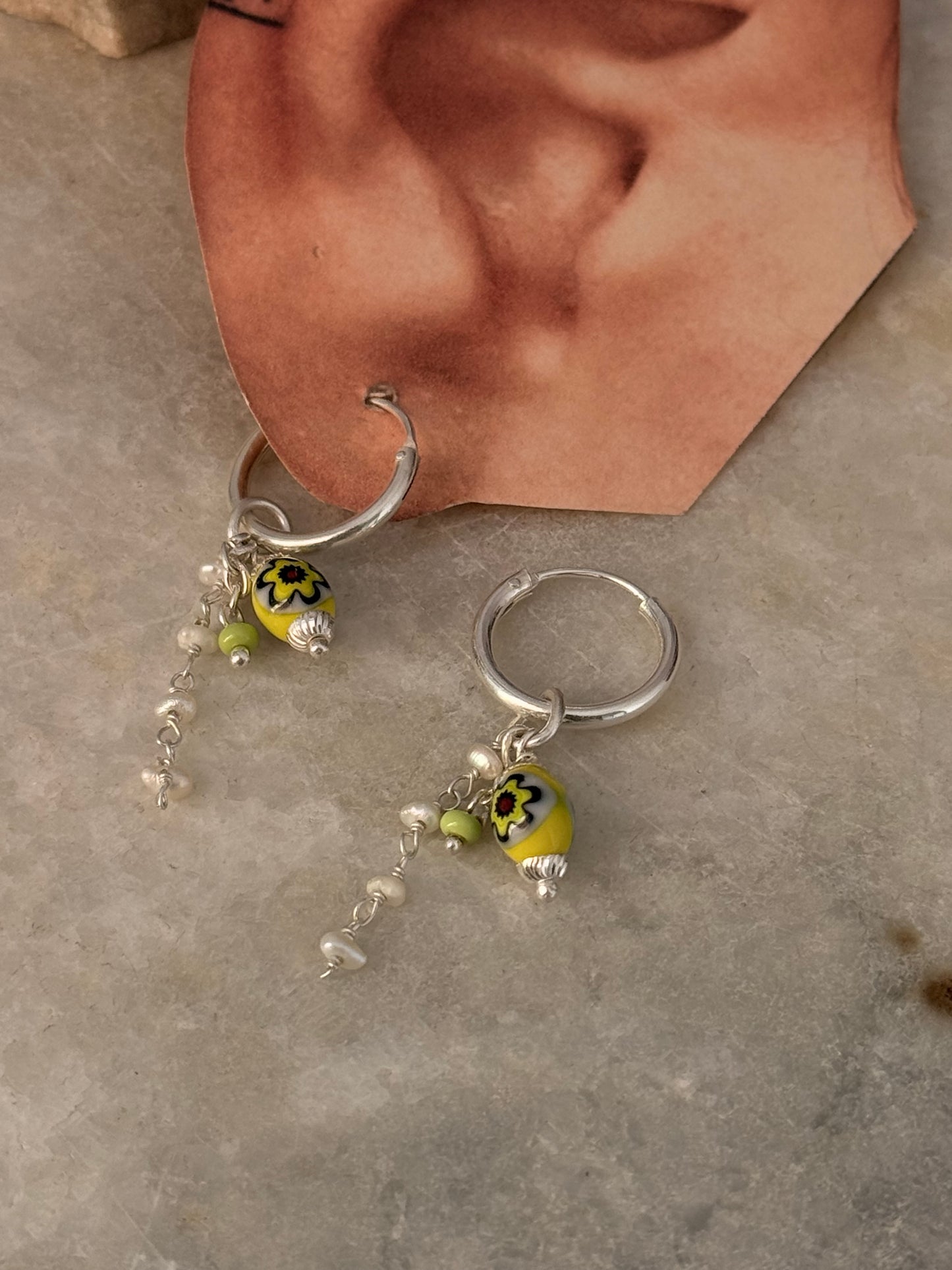 925 Sterling Silver Pinterest Fresh Water Pearl & Green Italian Hoops