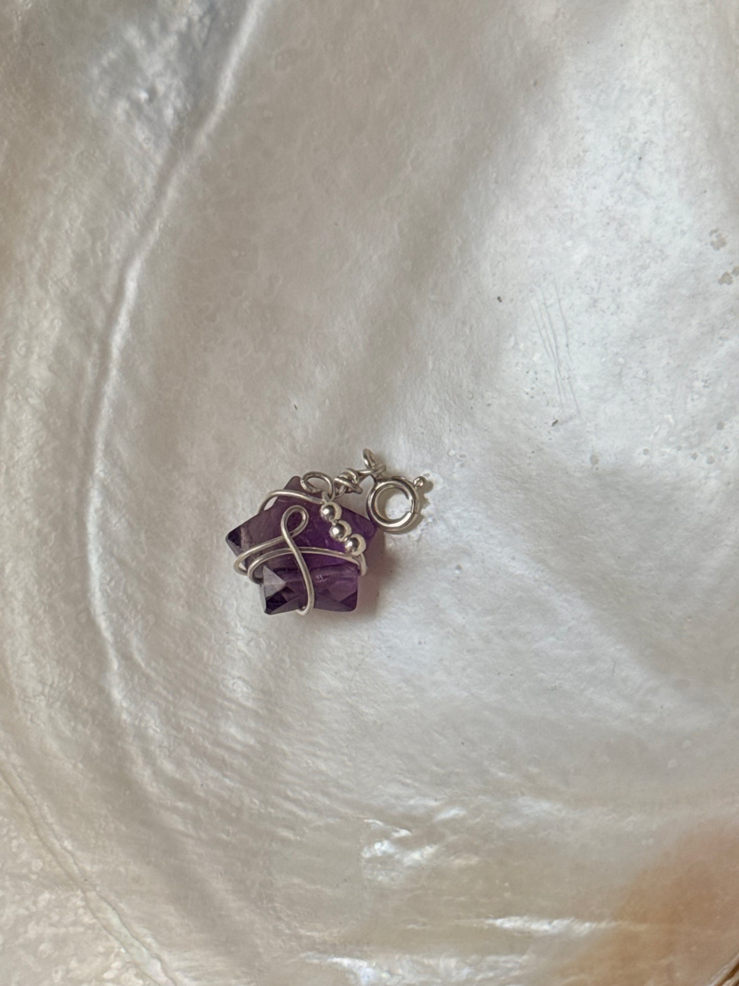 925 Sterling Silver Amethyst Star Wire Wrapped Handcrafted Pendant