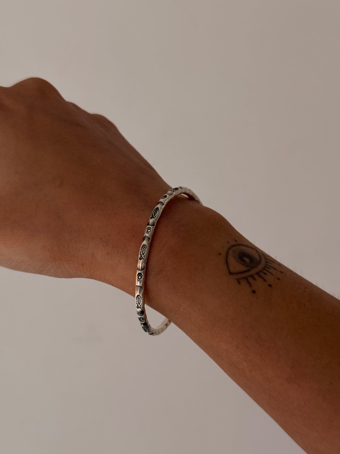 925 Sterling Silver Antique Hill Tribe Handcrafted Matsya Adjustable Kada