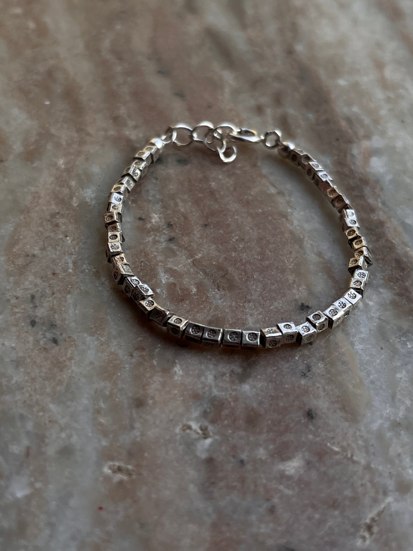 Bohemian Square Beads Handcrafted Stackable Sterling Silver 925 Bracelet