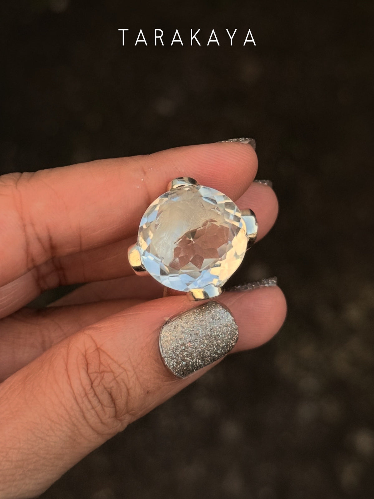 925 Sterling Silver Clear Quartz Solitaire Round Chunky Statement Ring