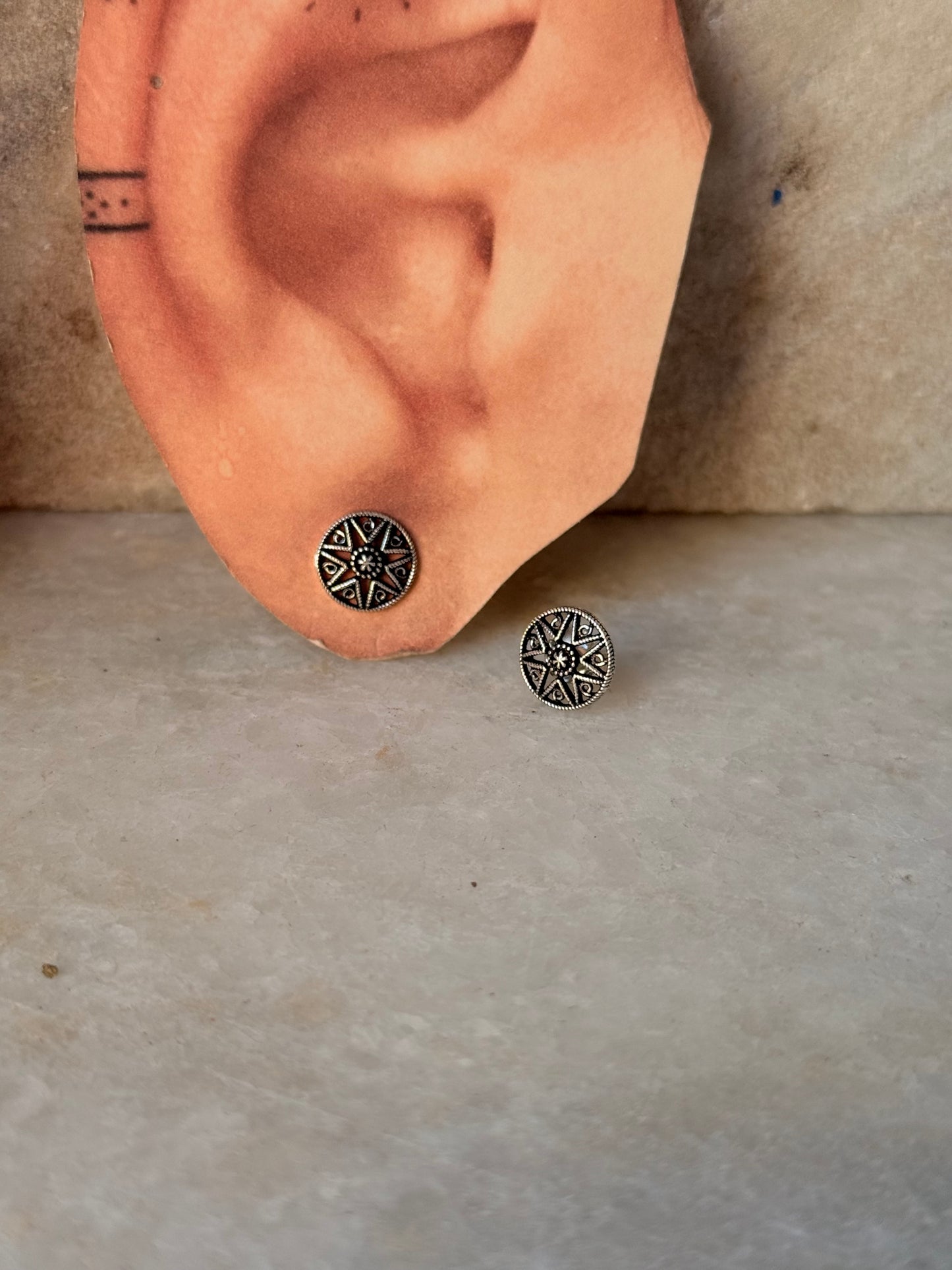 925 Sterling Silver Antique Plain Oxidised Boho Studs Earrings
